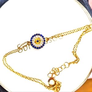 Nwot Circle pendant blue white gold cubic crystal 925 silver clasp bracelet 1.7g